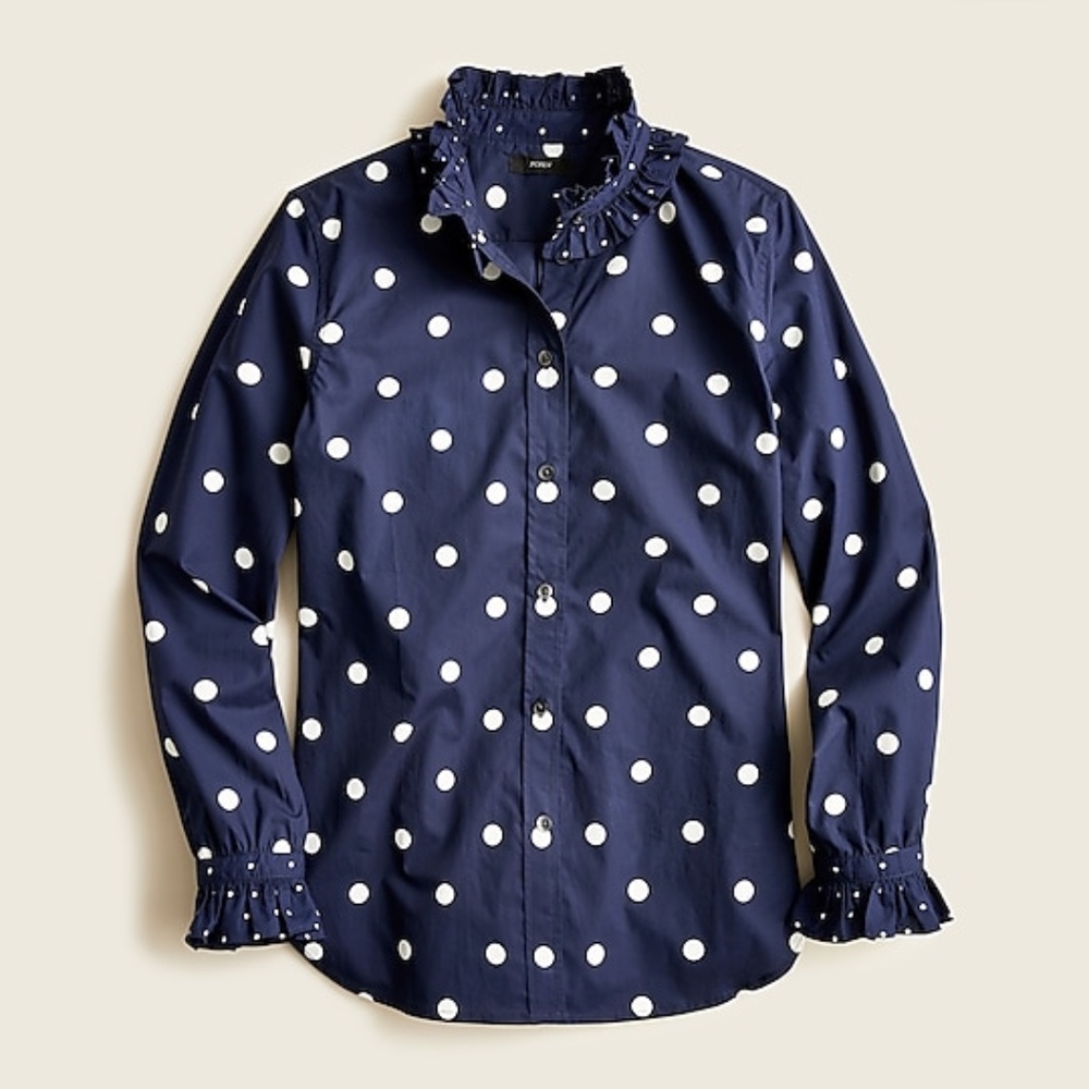 J. Crew Classic-fit ruffleneck shirt in mixed dots